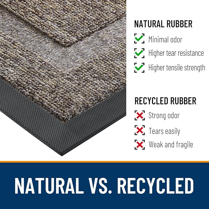 OLANLY Half Circle Front Door Mat Outside 33x21 All-Season Rubber Doormat | Khaki and White, Absorbent, Heavy-Duty, Stain and Fade Resistant, Non-Slip Backing, Low-Profile Indoor Outdoor Entryway Mat