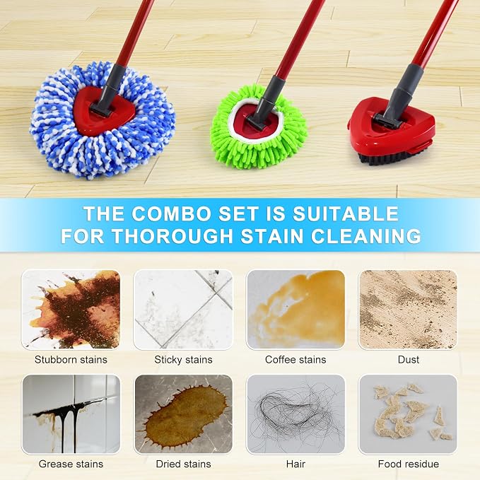 Mop Head Replacement for O Cedar, Spin Mop Replacement Head for Ocedar RinseClean 2 Tank System, Mop Heads Includeds 4 Mop Replacement Heads , 1 Spin Scrub Brush & 1 Base