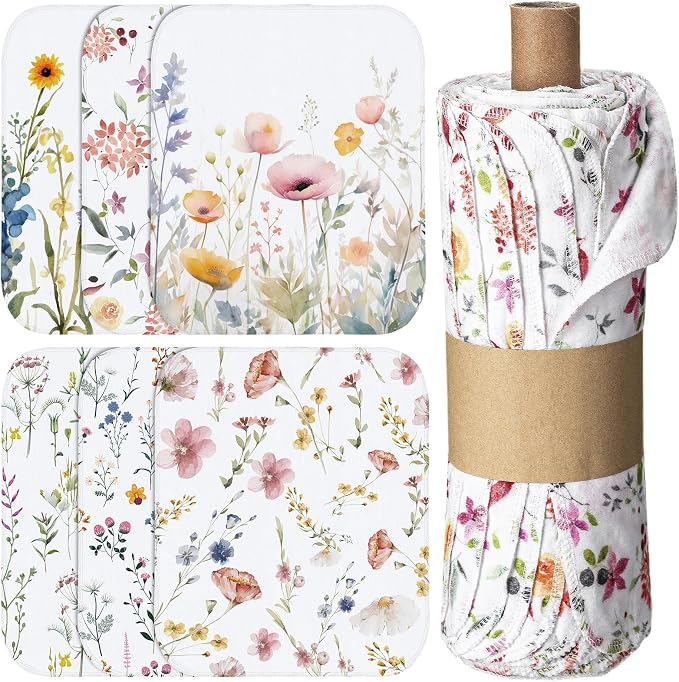 Reusable Kitchen Cloths Cotton Towel, 36 Pack, Wildflowers | Washable 9.84x11.81in, Paperless Towel Rolls Bulk, Cleaning Cloth Napkins for Dishes