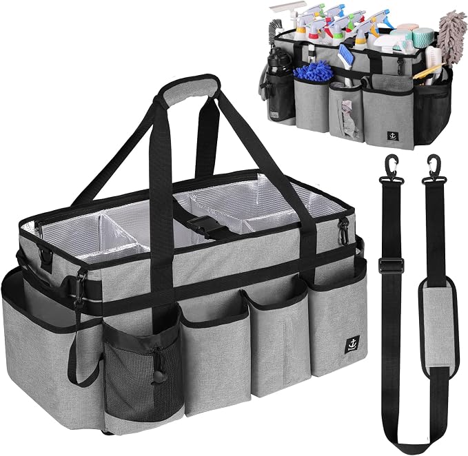 Extra large Cleaning Caddy Bag Built-in hard plastic Aluminum foil lining | Waterproof nylon, aluminum foil lining, quick-drain PVC mesh bottom, for housekeepers