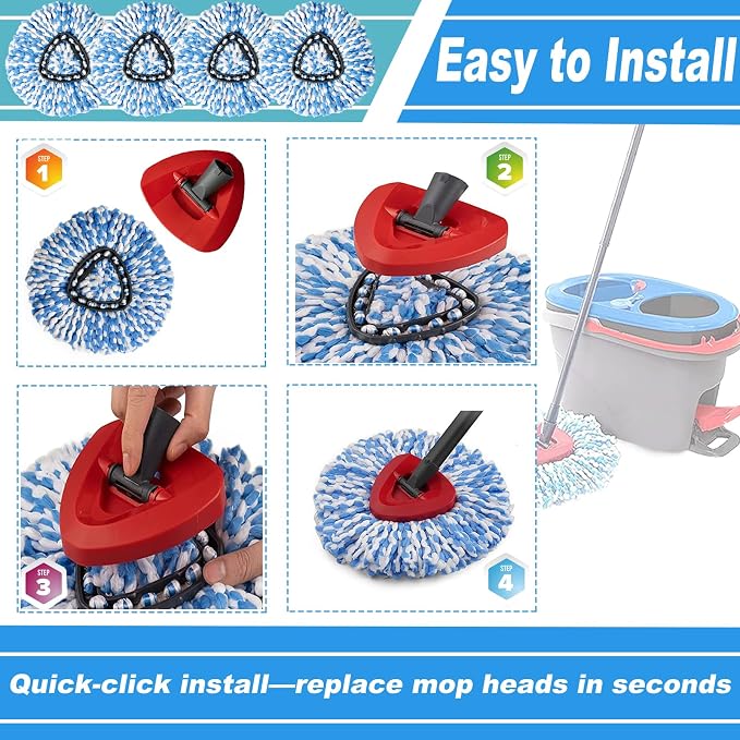 10 Pack Spin Mop Replacement Head,100% Microfiber,Easy Wring Mop Refill | Fit for Rinse Clean 2-Tank System,Deep-Cleaning,Machine Washable,360° Rotation,Easy Floor Cleaning,Density Weave, No Shedding