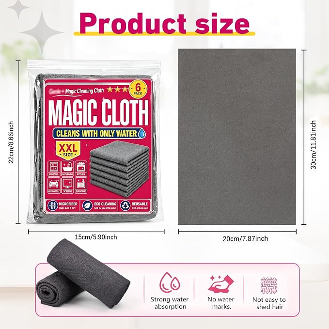 12PC Magic Cloth,Magic Cleaning Cloth, Reusable Microfiber Cleaning Cloth | Made of Thickened Microfiber, Lint-Free & Streak-Free, Reusable for Kitchen, Glass, Car Windows & More