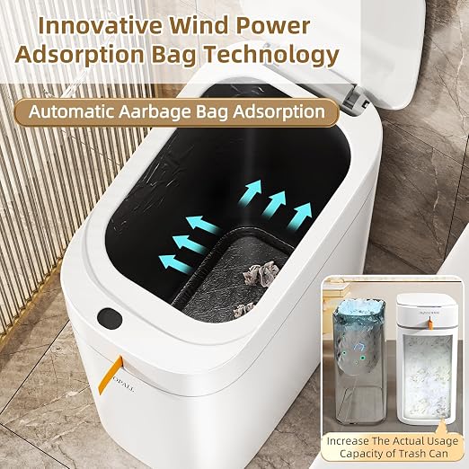 MOPALL Automatic Bathroom Trash Can with Lid ，3.5 Gallon Motion Sensor | Small Smart Wastebasket, Automatic Bagging Garbage Can, Charging by USB cable,for Bathroom, Bedroom,Office/RV/Living Room