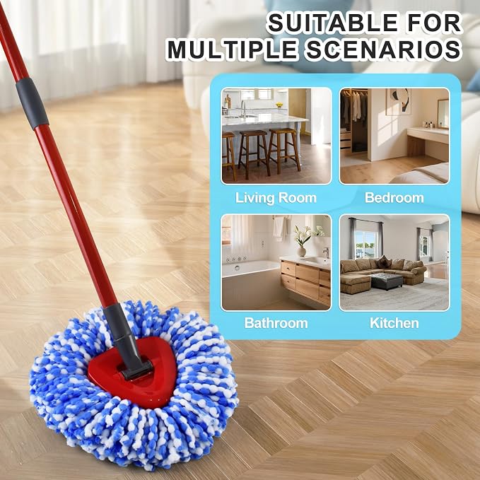 Mop Head Replacement for O Cedar, Spin Mop Replacement Head for Ocedar RinseClean 2 Tank System, Mop Heads Includeds 4 Mop Replacement Heads , 1 Spin Scrub Brush & 1 Base