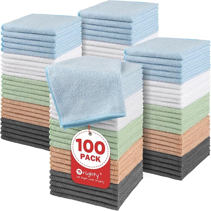Orighty Washcloths Bulk, 100 Pack Microfiber Face Towels, 12x12 Inch | Highly Absorbent & Soft Feel, Multi-Purpose Wash Cloths & Hand Towels for Bathroom, Hotel, Spa, and Gym