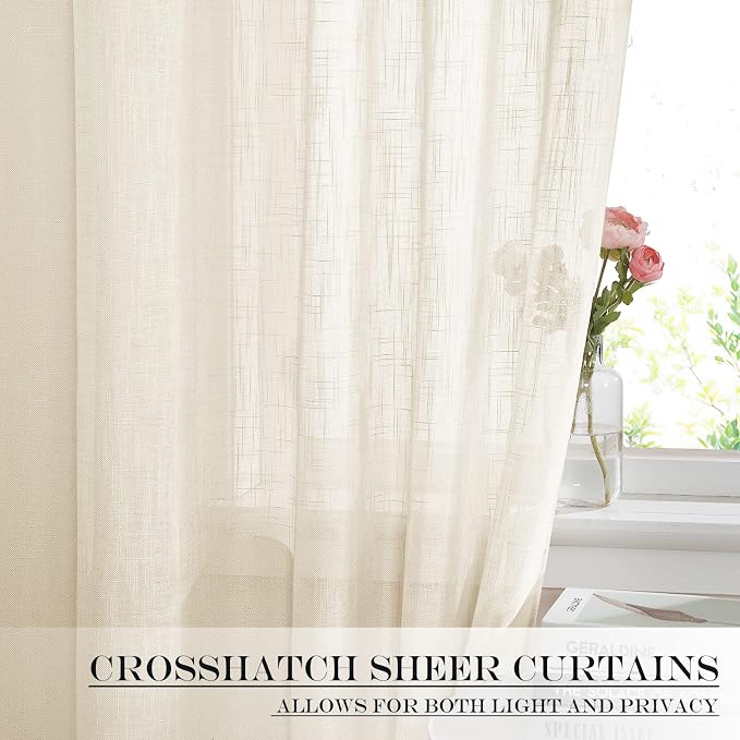 NICETOWN Sheer Door Curtain for Window Cover, Farmhouse French Door Shade | Front Back Kitchen, Light Flitering Sidelight Curtains Blind for Small Window, 1 Panel, 26" W x 50" L, Beige