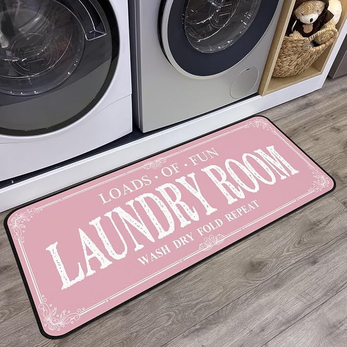 ROMAMIGO Laundry Room Rug Runner Non Slip Laundry Mats Mudroom Runner Farmhouse Kitchen Floor Mat Bathroom Laundry Room Decor Accessories(Pink, 20 X 47 inch)
