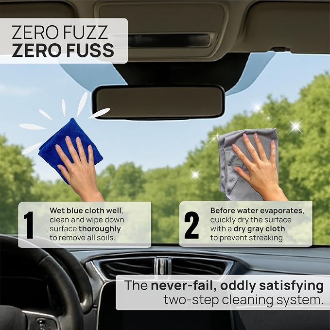 Claro Glass Towels Car Detailing 8-Pack – Streak Free Windshield Cleaner Cloth | Auto Glass Cleaner for Car Windows, Mirrors & Screens | Microfiber Car Cleaning Cloth for Detailing & Interior Use