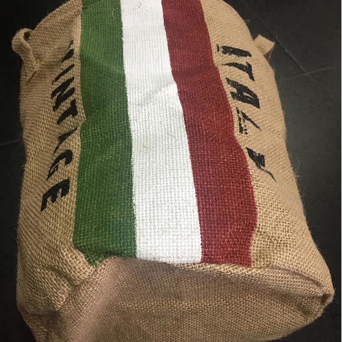 Burlap Waste Basket Vintage, Round Jute Organizer with Handles | Small Recycling Bin for Paper, Bottles & Cans, Rustic Home Office Decor, Italian Flag Design, Souvenir Gift 10" Dia. X 12" H