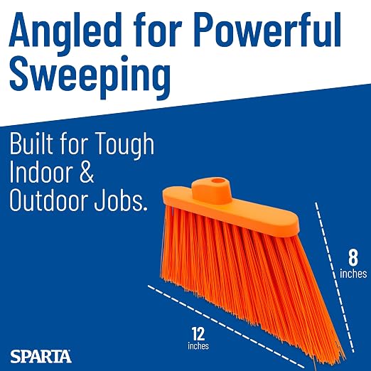 SPARTA Plastic Broom Head, Angled, Un-Flagged for Large Debris Indoor, Outdoor, Home, Restaurant, Lobby, Office, 12 Inches, Orange