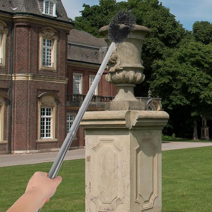 Outdoor Fountain Cleaning Brush with 47 Inch Long Handle - Heavy Duty Statue Scrubber for Garden Maintenance - High Reach Gutter Roof Tool for Leaf Clearing