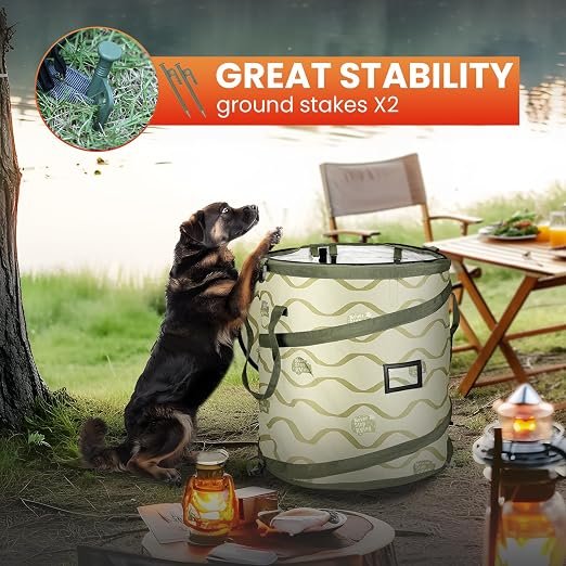 Pop-Up Trash Bin, Collapsible Trash Can, Green | with Removable Divider, for Camping, Laundry, Storage and Garden, Waterproof and Tear Resistance with Air Vent