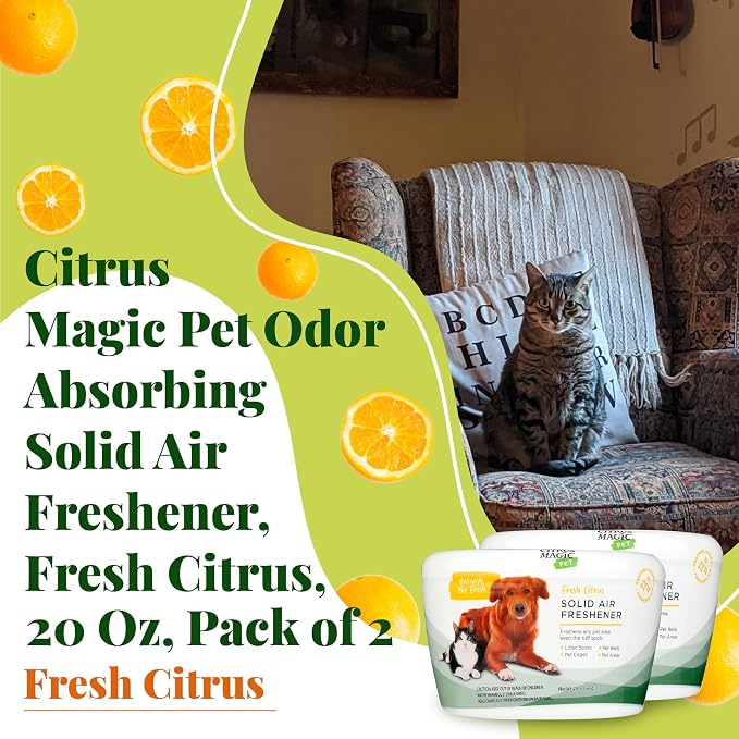 Citrus Magic Pet Solid Air Fresheners, Fresh Citrus, 20 Ounce, Pack of 2 | Odor Absorbing, Passive Diffusion, Odor Elimination Up to 12 Weeks Each, Ideal for Dog & Cat Areas and Litter Boxes