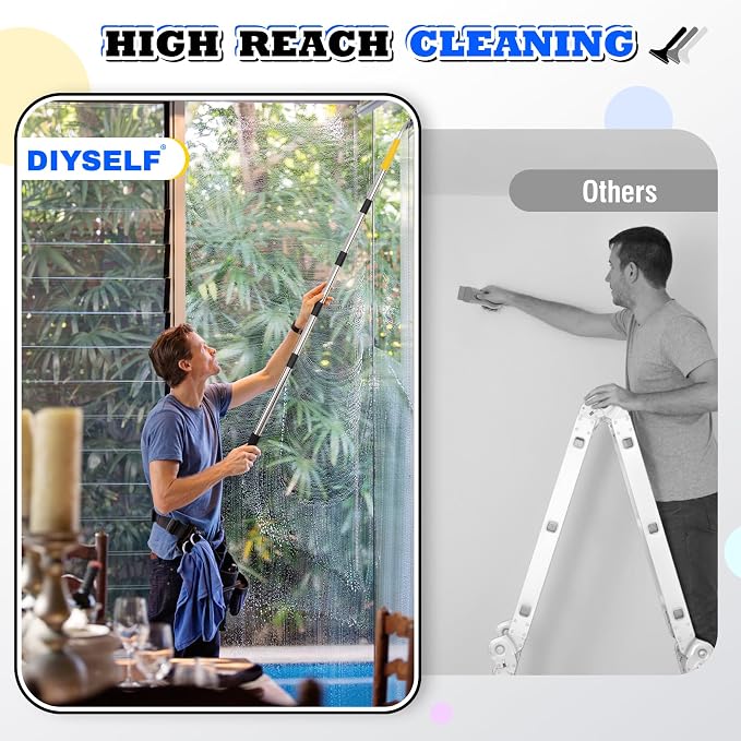 DIYSELF Scraper Tool 5.4 ft (65 in), Adjustable Floor Scraper | Heavy-duty paint scraper with 4-Inch Razor Blade, long-handle razor scraper for cleaning windows, glass, shower, gum, tile