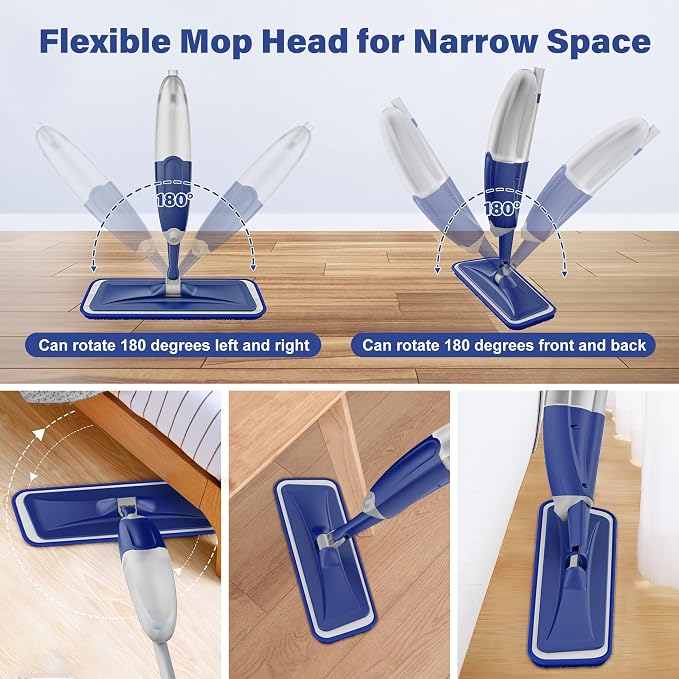 Microfiber Spray Mop for Floors Cleaning: Wet Dry Hardwood Floor Mops | 3 Washable Reusable Pads for Swiffer Powermop, Flat Mop with Sprayer, Hosewife Dust Mop for Tile Wood Laminate Vinyl Marble
