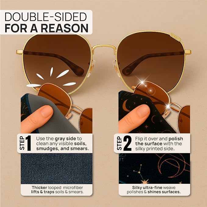 Microfiber Wholesale Quick Cloth Glasses Cleaning Cloths 5x7 Astrology | 2-Pack with Case | Double-Sided Lens Cleaner for Eyeglasses, Camera & Screens | Reusable Microfiber Glass Polishing Cloths