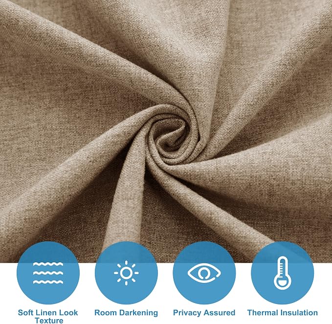 RYB HOME French Door Curtains for Patio Sliding Glass Door, Window Covering | Farmhouse Home Decor, Adhesive No Drill, Faux Linen, Room Darkening, Privacy Window Blinds, Tie Up, W26 x L69, Mocha, 1 Panel