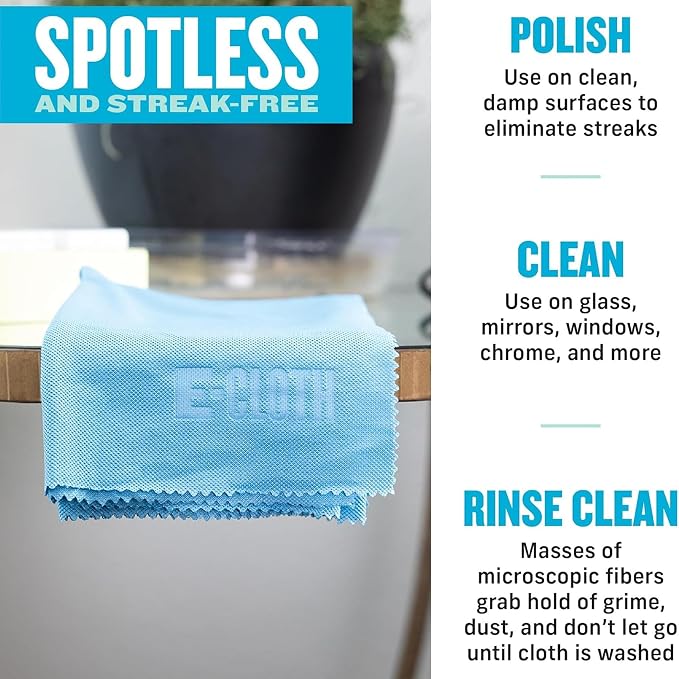 E-Cloth Glass & Polishing Cloth - Reusable & Durable Glass Cleaner - 4 Pack | Cleaning Towel Cloth for Windows, Cars, Mirrors, Eyeglasses, & More, Streak Free Clean, Machine Washable, Assorted Colors