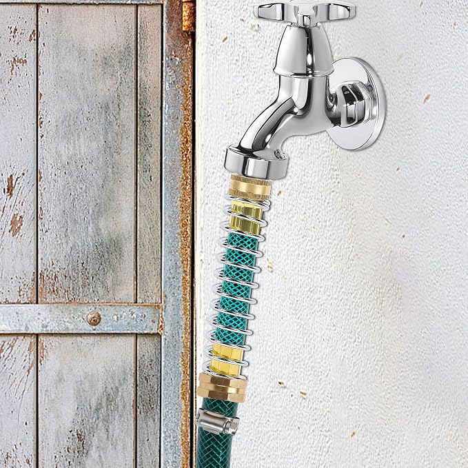 Triumpeek 2 Packs Garden Hose Extension Adapters | 5.7"L Hose Protectors with Coil Spring, Brass Hose/Pipe Connectors with 3/4" Threaded Hose Fittings