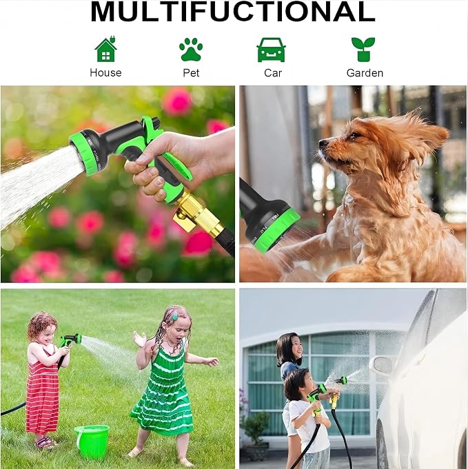 50ft Non-Expanding Garden Hose, 3/4" GHT Kink-Free Water Hose with 10 Function Nozzle, Flexible Outdoor Hose for Yard, Garden, Car Washing