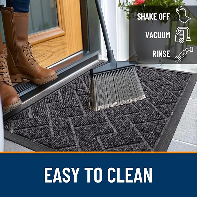 OLANLY Front Door Mat Outside 47x23, All-Season Absorbent Rubber Doormat | Grey, Heavy-Duty, Stain and Fade Resistant, Waterproof Non-Slip Backing, Low-Profile Indoor Outdoor Floor Mat for Entryway