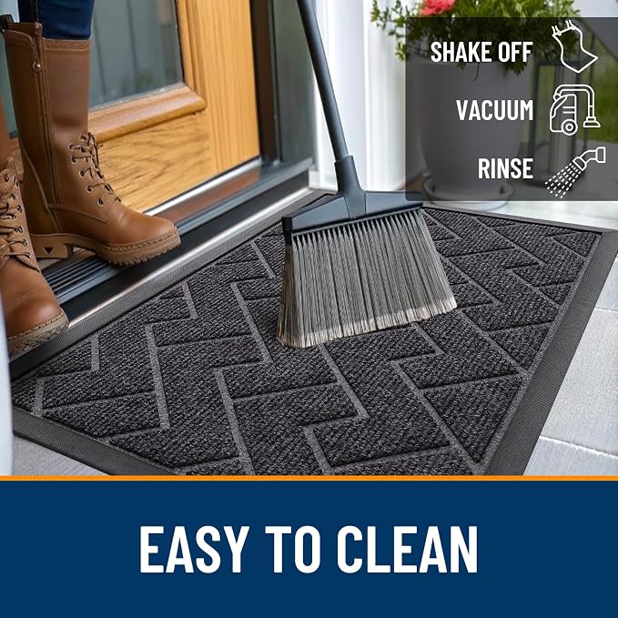 OLANLY Front Door Mat Outside 35x23, All-Season Absorbent Rubber Doormat | Grey, Heavy-Duty, Stain and Fade Resistant, Waterproof Non-Slip Backing, Low-Profile Indoor Outdoor Floor Mat for Entryway