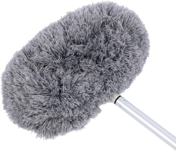 Extra Long Round Duster, 360 Degree Rotation, Washable Ceiling Fan Duster, 140Cm High Dust Removal Tool for High Ceilings, Furniture Gray
