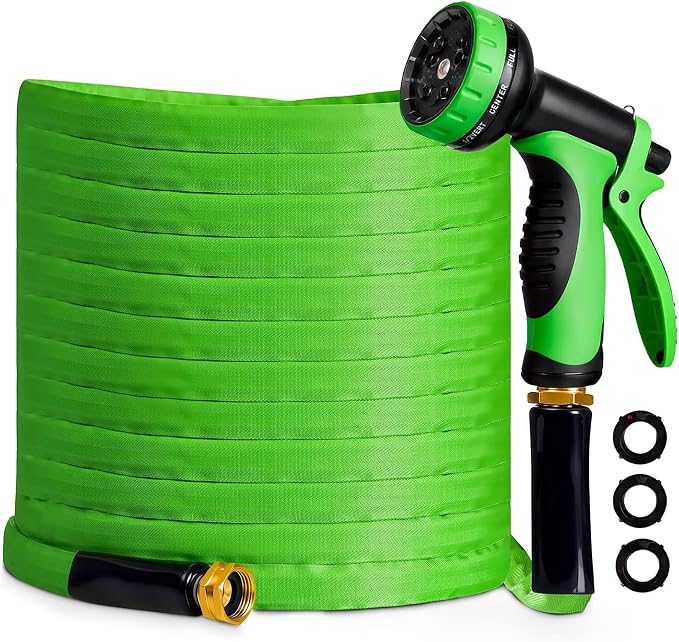 50ft Garden Hose with 10 Spray Patterns, Non-Expandable, Tangle-Free PVC