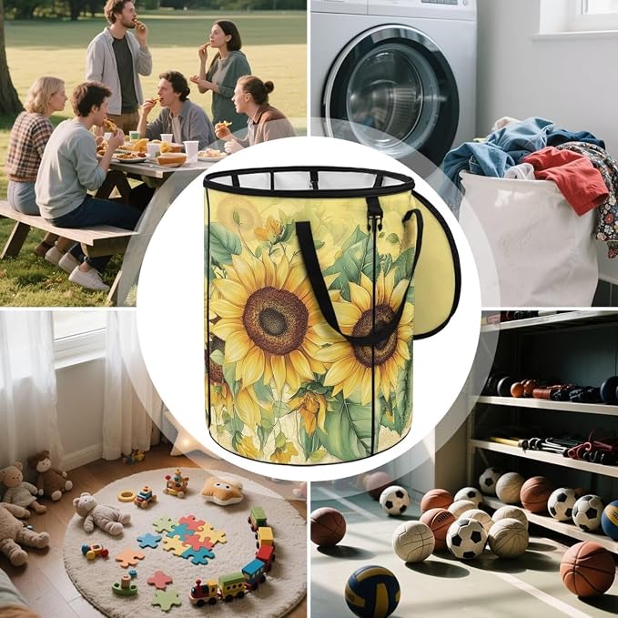 Sunflower 24 Gallon Camping Trash Can Collapsible Outdoor Garbage Can Compact Easy to Store Recycling Bin for Camping RV Travel Waterproof Storage Bags for Clothes