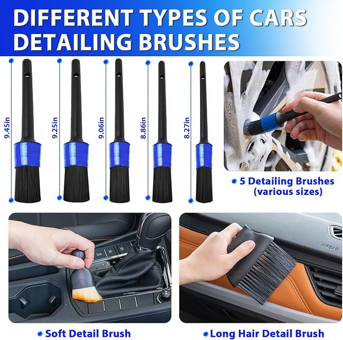 THINKWORK Car Cleaning Kit with Vacuum,Deep Cleaning for Interior Detailing | 7600PA High Power Corded Handheld Vacuum,Windshield Cleaner Tool,Detailing Brush Set,Storage Bag,17Pcs Blue Car Accessories