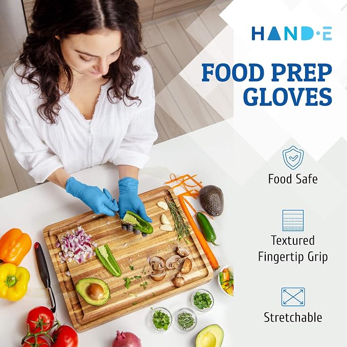 Hand-E Touch Blue Nitrile Disposable Gloves - Latex Free Medical Exam Gloves, Powder Free, Food Safe, Cooking