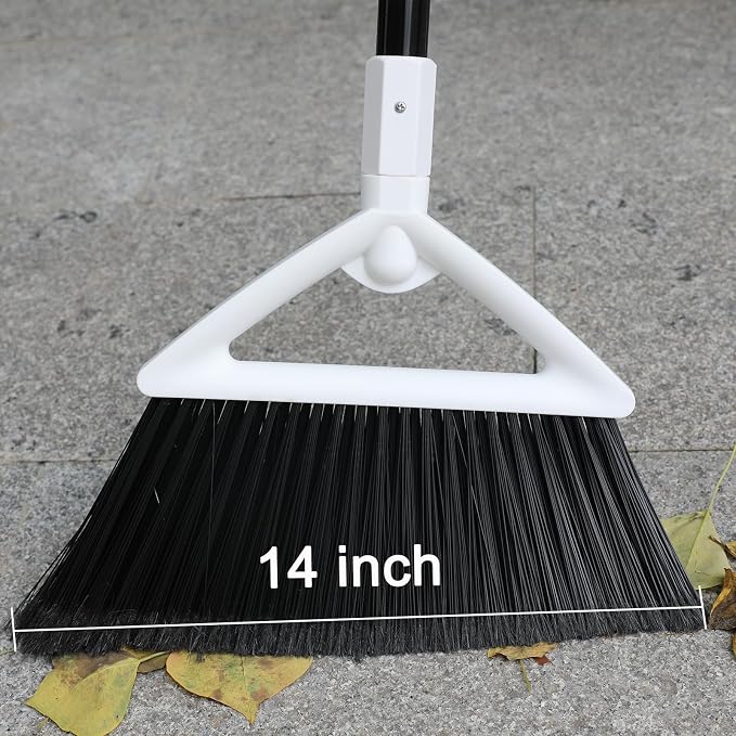 Heavy Duty White Angle Broom with Long Handle - 4 Pack | Versatile Indoor/Outdoor Sweeping, for Courtyard/Garage/Sidewalk/Kitchen/Lobby/Canteen, Durable & Efficient