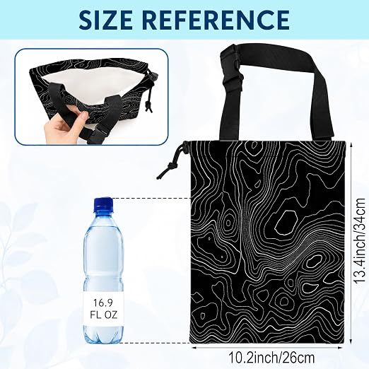 Modern Abstract Topographic Car Trash Bag Hanging for Back Seat | Black White Topography Map Canvas Drawstring Car Garbage Bag with Adjustable Buckle Vehicle Trash Can