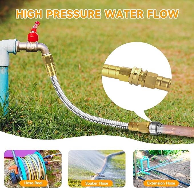 Rosy Earth Garden Hose 3 FT, 304 Stainless Steel Metal Water Hose, Heavy Duty Flexible Leader Hose, Short Water Hose Kink Free Hose for Rv, Outdoor, Yard, No Bite, Leak proof and Durable