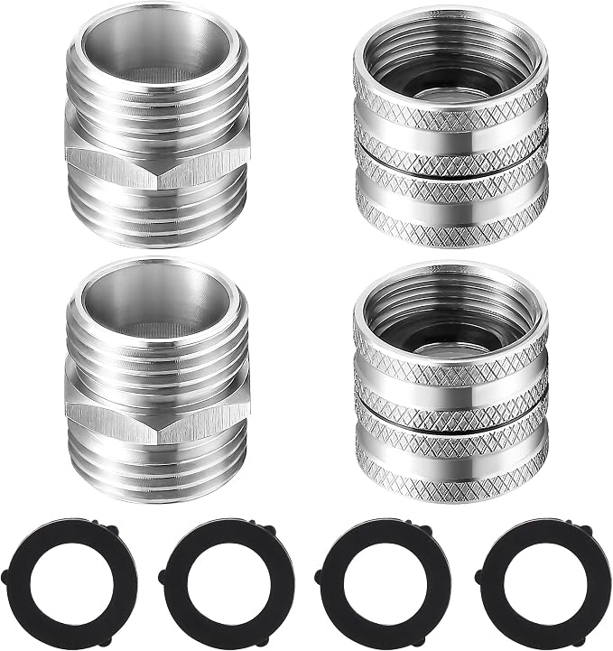 M MINGLE Garden Hose Adapter 3/4”, Male to Male, Female to Female, 4-Pack | Standard 3/4” GHT, Stainless Steel Connector, Rust-resistant, Easy to Install, No Leakage, Extra 4 Washers