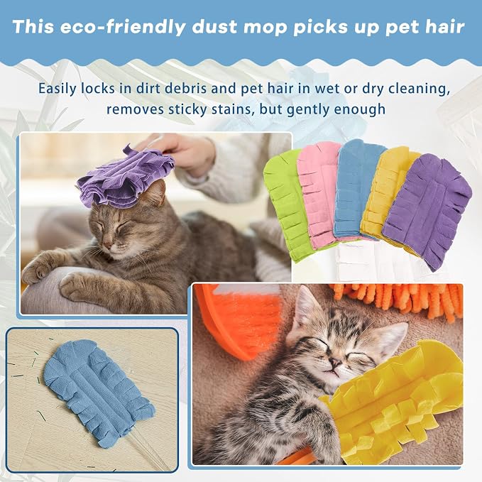 Zubebe 20 Pcs Reusable Duster Refills Fleece,Rainbow Colors | Soft Polyester Fiber Flat Duster Refill Multi Surface Washable Cleaning Pad Tools for Home, Blinds, Car, Pet, Furniture, Fans