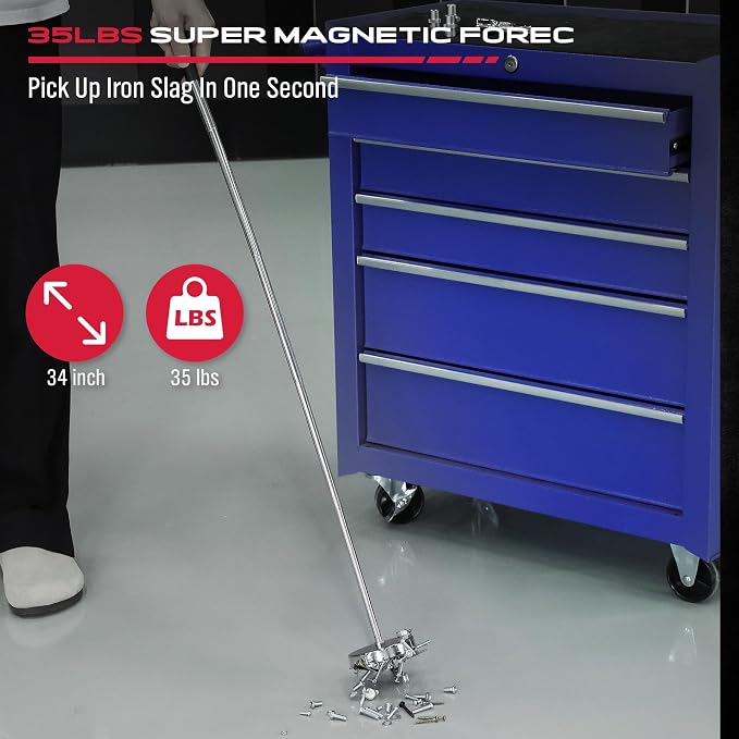 Telescoping Magnetic Sweeper Pickup Tool: Strong Magnet Pick up Nails Screws and Metal Parts Nut Bolts Steel Iron Parts Finder 35LB Pull Capacity Retractable 9" to 34" Telescopic Stick