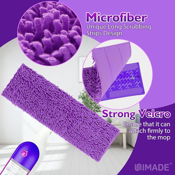 UNIMADE Reusable Mop Pads for Swiffer PowerMop, 8 Pack Microfiber Pad | Refill with Scrubber Strips for 13''-15'' SprayMop, Washable Mop Pads for Most Floor Types, Designed for Pets - Multicolor