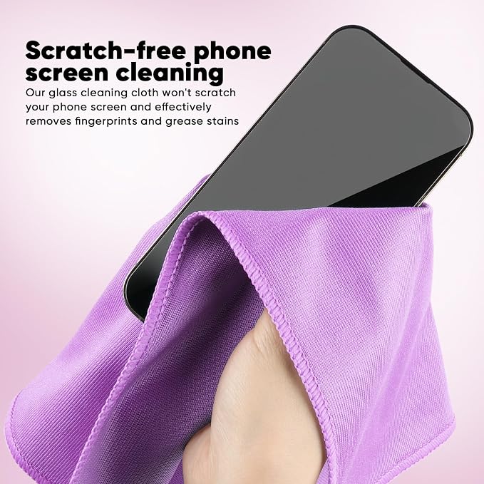 HOMEXCEL Glass Cleaning Cloths 12PK, Streak Free Towel for Windows, 12x12in | Lint Free&Reusable Microfiber Cleaning Cloth for Mirrors, Screens, Glasses, Stainless Steel, Purple