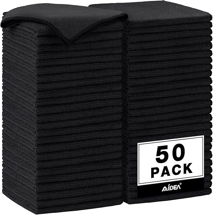 AIDEA Microfiber Cleaning Cloth Black 50PK, Cleaning Rags 12×12" | Microfiber Towels for Cars, Dusting Cloth Lint Free Microfiber Rags, Cleaning Towels for SUVs, House, Kitchen, Workshops