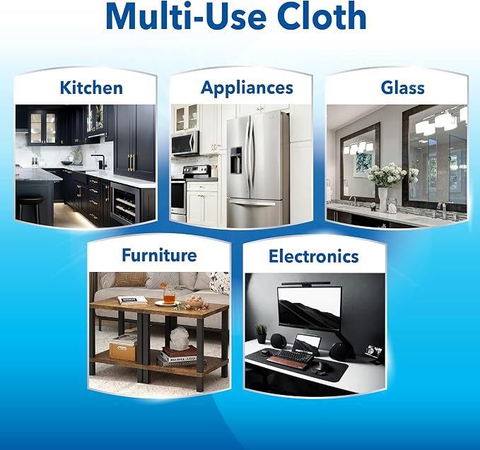Unger 12” x 12” All-Purpose Microfiber Cloths, 4 Pack, Wet and Dry Cleaning Towels for Kitchen, Furniture, Appliances, Electronics and Glass, Reusable with Less Lint and Streak-Free Results
