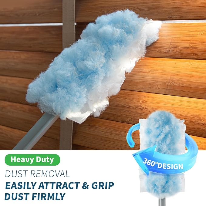 oshang Disposable Heavy Duty Duster Refills, 12 Pack | 43" Extendable Handle, Compatible with Swiffer, For Ceiling Fans, Blinds, Furniture, High Corners