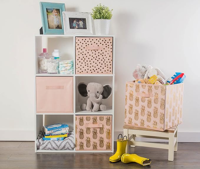 DII Woven Polyester Storage Bin, Polka Dot, Pink & Gold, Small Set of 2