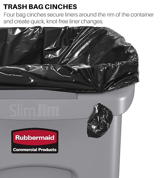 Rubbermaid Commercial Products Slim Jim Trash/Garbage Can with Venting Channels, 23-Gallon, Blue, for Kitchen/Office/Workspace