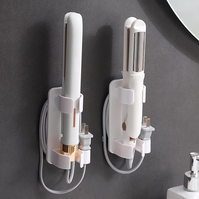 Wall-Mounted Hair Tool Organizer - Curling Iron, Straightener, and Dryer Holder for Bathroom Storage (1 Pack)