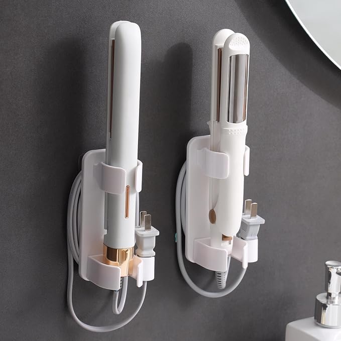 Wall-Mounted Hair Tool Organizer - Curling Iron, Straightener, and Dryer Holder for Bathroom Storage (2 Black)