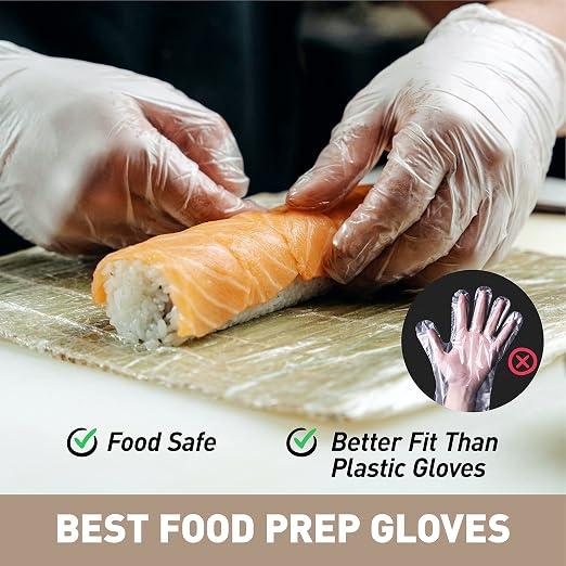 OKIAAS Clear Vinyl Disposable Gloves, Latex-Free, Powder-Free | Food Safe, 100 Count Disposable Gloves for Food Prep, Cooking, Cleaning, Hair Dye, Kitchen