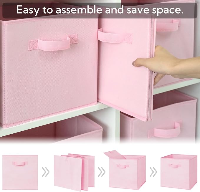 GRANNY SAYS 13x13 Cube Storage, Pink Storage Cube Organizer Bins, 6-Pack | Collapsible Storage Boxes with Thickened Base Plate, Sturdy Handles, Decorative Baskets for Shelves, Closet