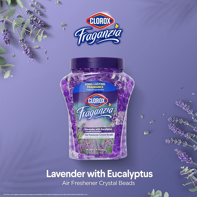 Clorox Fraganzia Air Freshener Twin Pack, Lavender Eucalyptus, 24 Fl Oz | Gel bead formula, long-lasting scent, no spray or mess, home car and office use