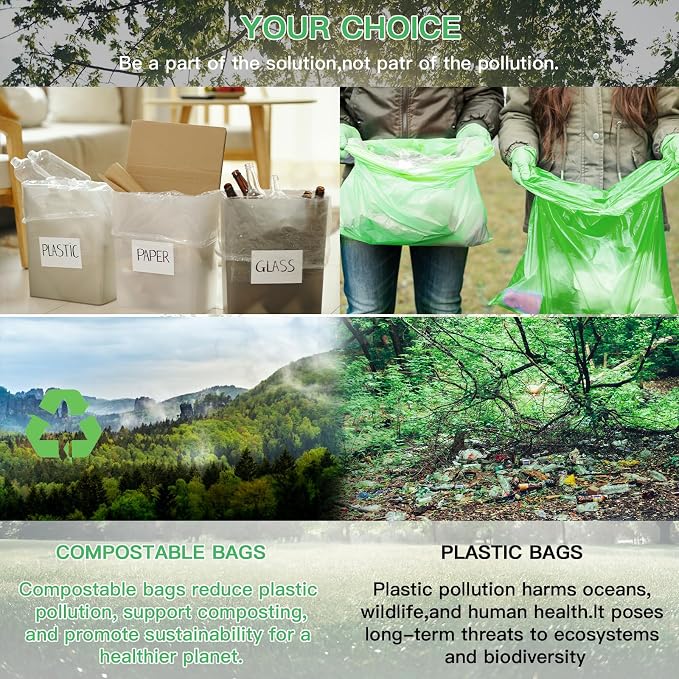 Recycle Trash-Bags 13-Gallon Tall Kitchen - Inwaysin 75 Count Unscented Biodegradable Garbage Bags Easy Tearing Compost Wastebasket Liners for Bathroom Bedroom Office, Clear Green